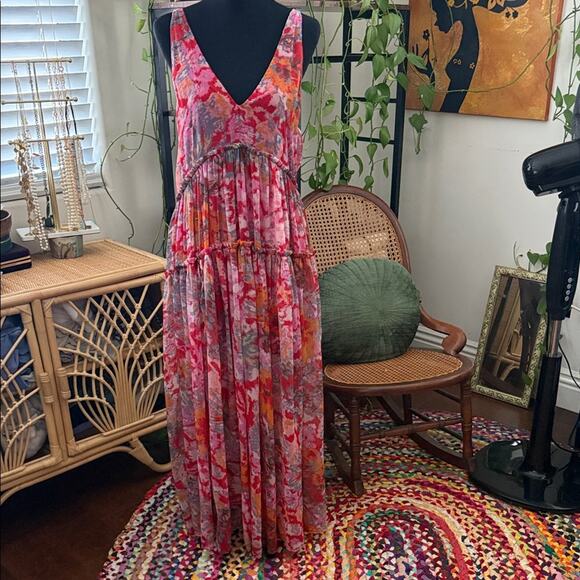 Free People Dresses & Skirts - Free People Juliana Cherry Floral Combo Abstract Flowy Boho Hippie Maxi Dress